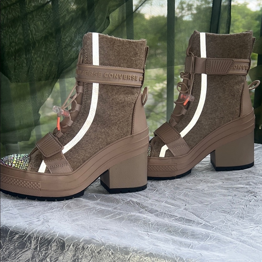 Converse Brown Heeled Boots with Chunky Heel